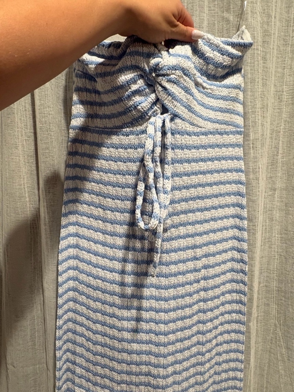 Fashion Nova Light Blue and White Striped Knit Tube Dress